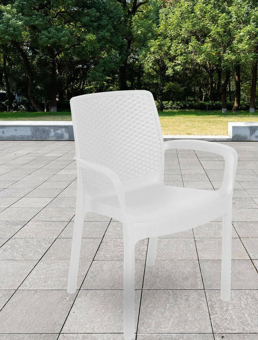 Sedia da esterno Asha, Seduta da giardino, Sedia per tavolo da pranzo, Poltrona outdoor effetto rattan, 100 % Made in Italy, Cm 54x60h82, Bianco