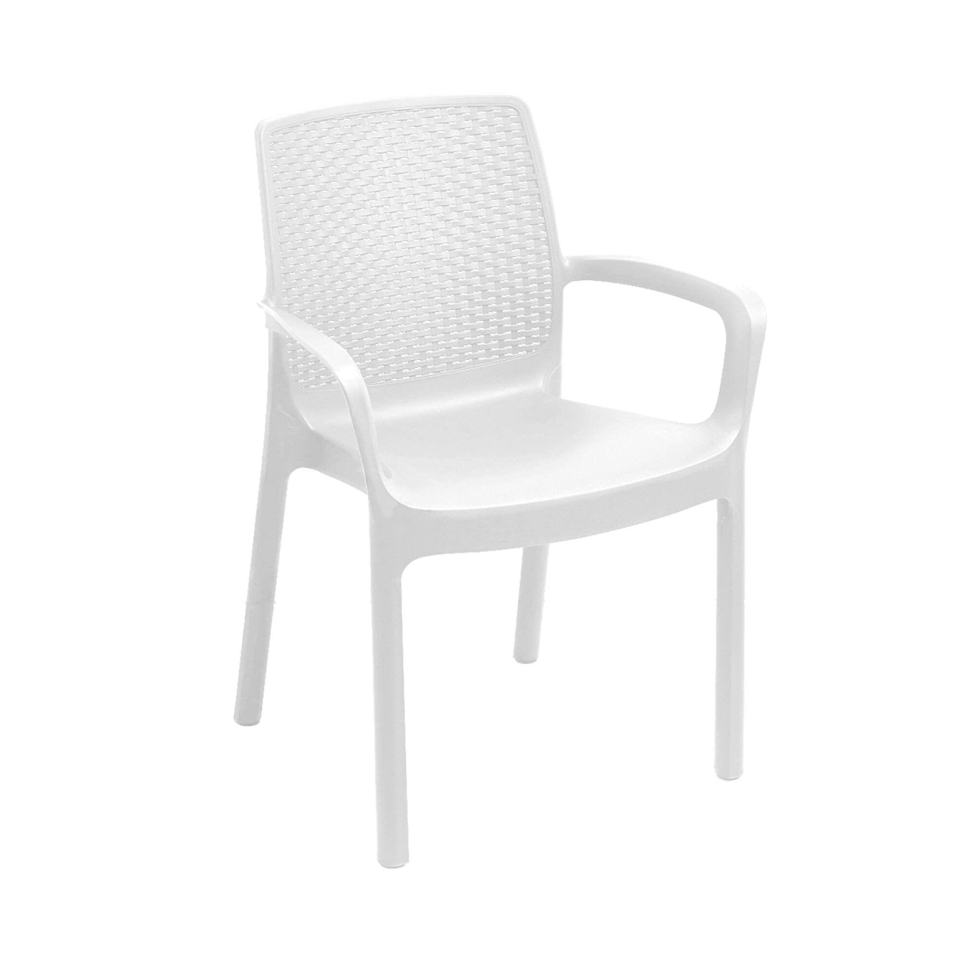 Sedia da esterno Asha, Seduta da giardino, Sedia per tavolo da pranzo, Poltrona outdoor effetto rattan, 100 % Made in Italy, Cm 54x60h82, Bianco