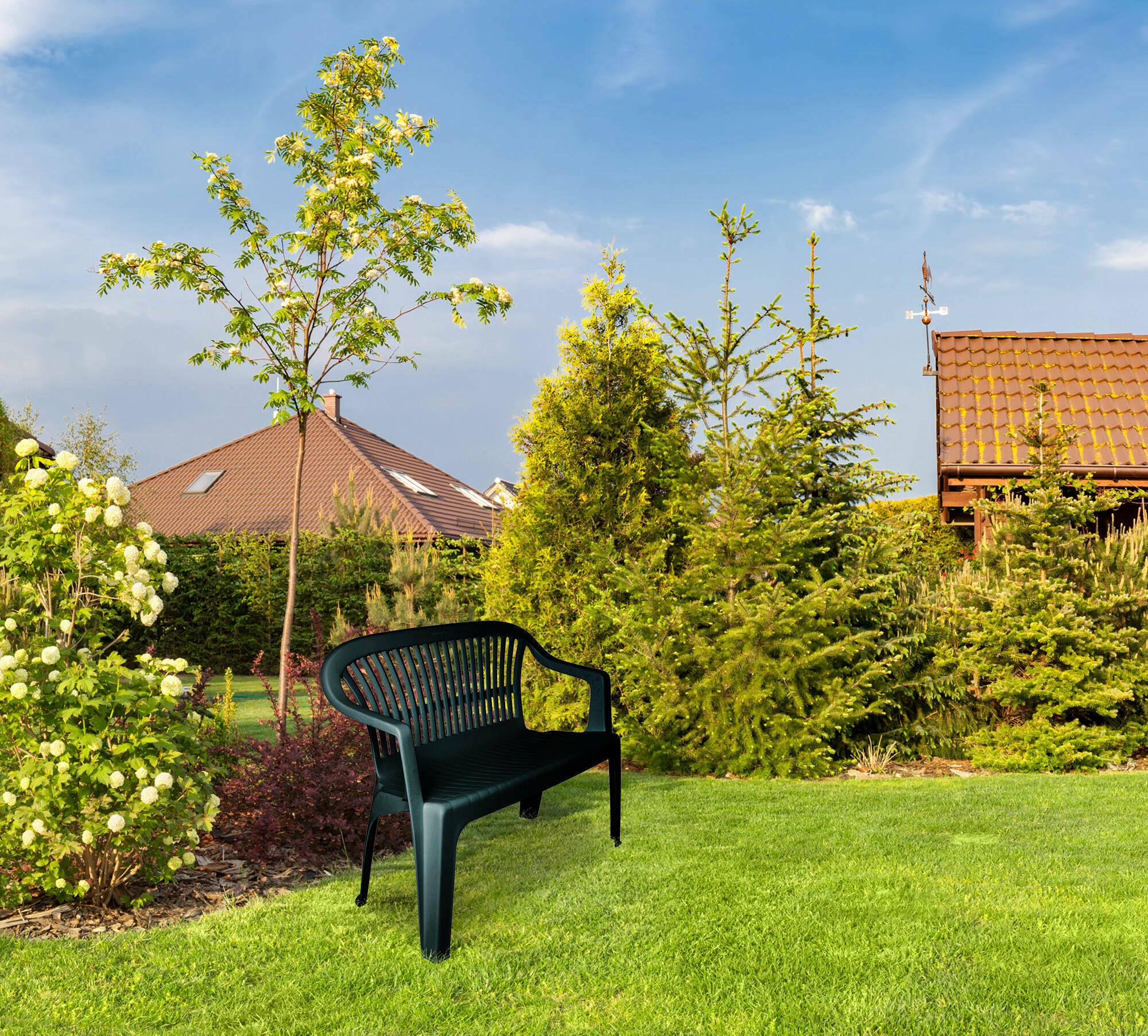 Panchina da esterno Asmi, Panca monoblocco da giardino, Panchina outdoor, 100% Made in Italy, Cm 114x55h82, Verde