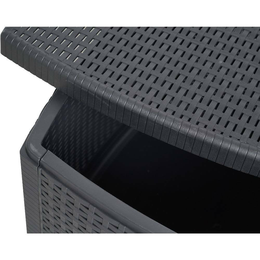 Tavolino da esterno Akane, Tavolino contenitore, Tavolo basso effetto rattan, 100% Made in Italy, Cm 53x53h40, Antracite