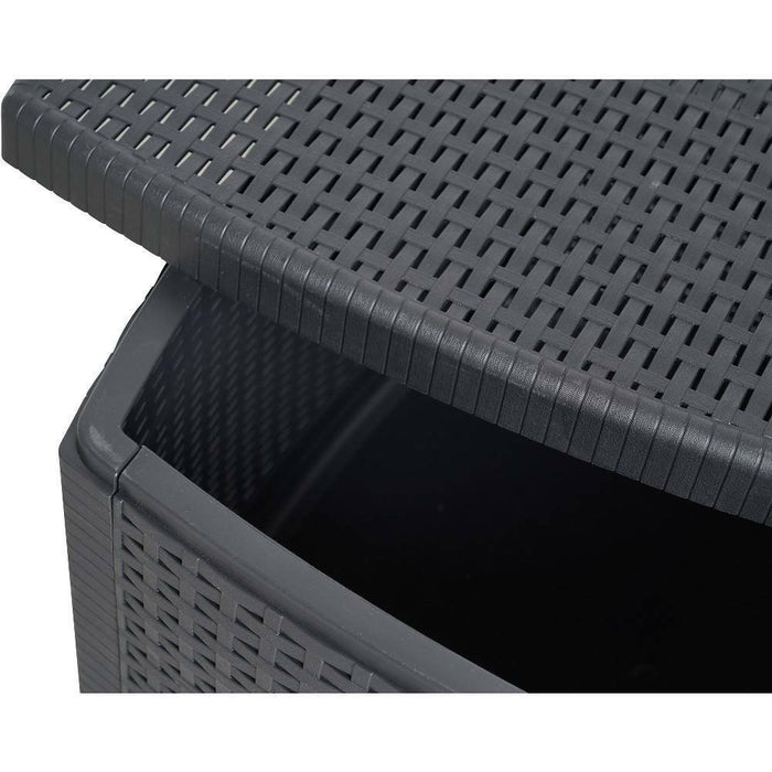 Tavolino da esterno Akane, Tavolino contenitore, Tavolo basso effetto rattan, 100% Made in Italy, Cm 53x53h40, Antracite