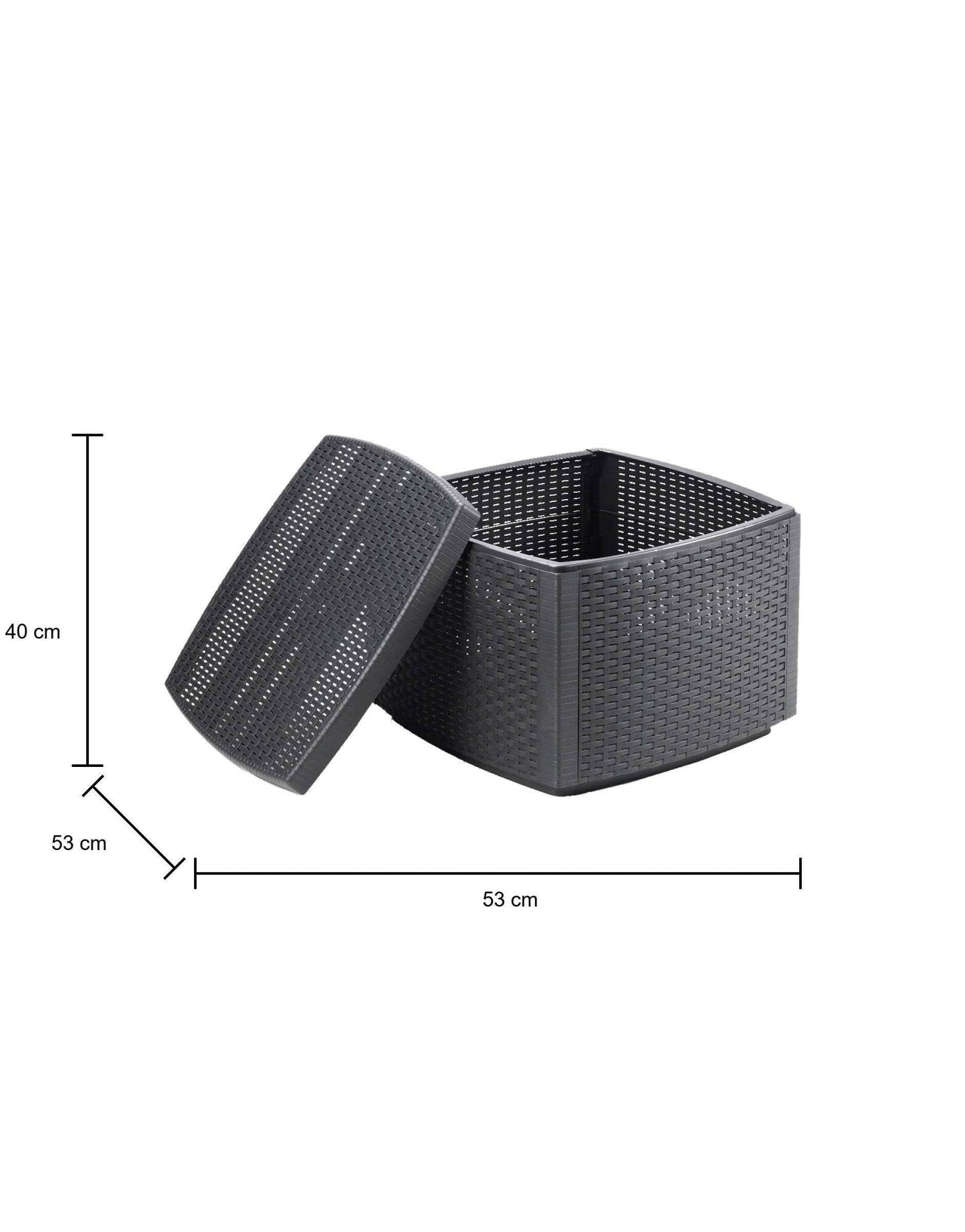 Tavolino da esterno Akane, Tavolino contenitore, Tavolo basso effetto rattan, 100% Made in Italy, Cm 53x53h40, Antracite