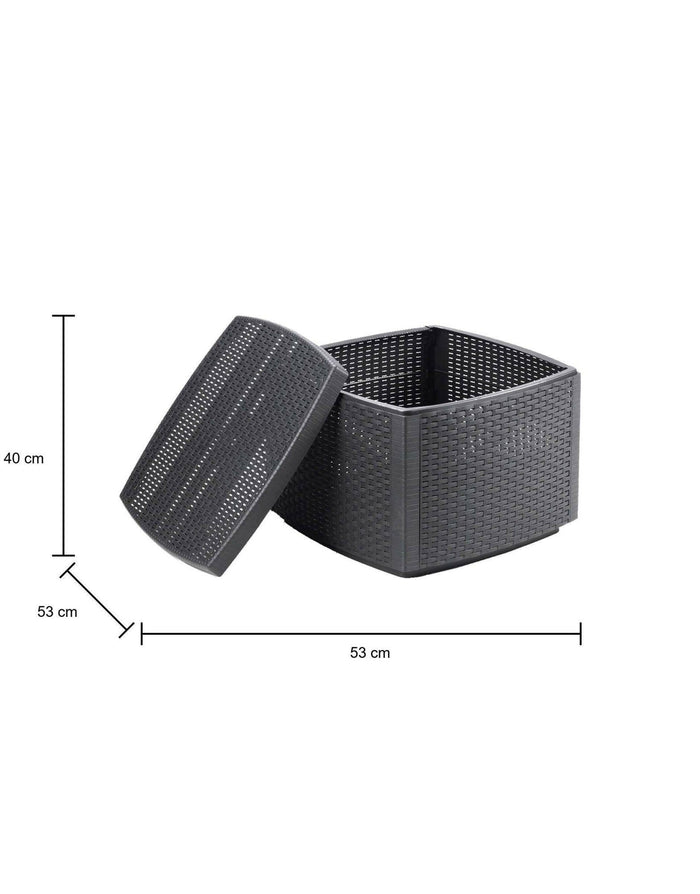 Tavolino da esterno Akane, Tavolino contenitore, Tavolo basso effetto rattan, 100% Made in Italy, Cm 53x53h40, Antracite