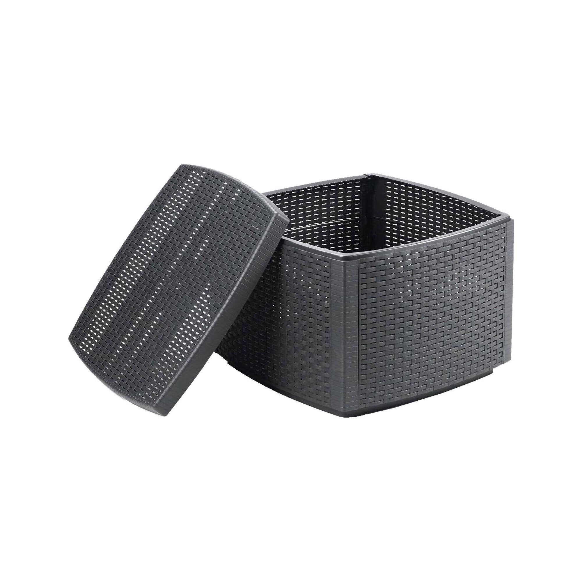 Tavolino da esterno Akane, Tavolino contenitore, Tavolo basso effetto rattan, 100% Made in Italy, Cm 53x53h40, Antracite