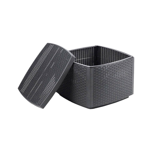 Tavolino da esterno Akane, Tavolino contenitore, Tavolo basso effetto rattan, 100% Made in Italy, Cm 53x53h40, Antracite