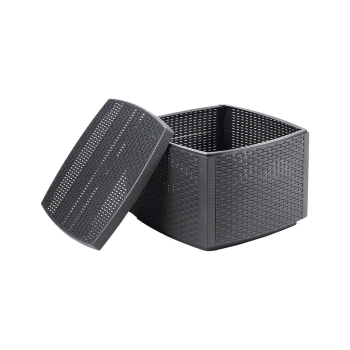 Tavolino da esterno Akane, Tavolino contenitore, Tavolo basso effetto rattan, 100% Made in Italy, Cm 53x53h40, Antracite