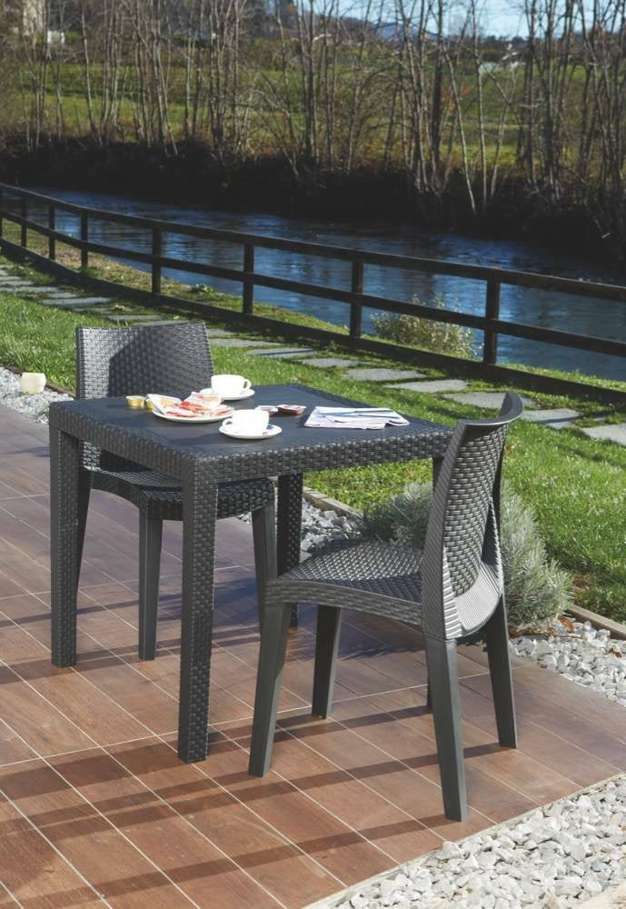 Sedia da esterno Ant, Seduta da giardino, Sedia per tavolo da pranzo, Poltrona outdoor effetto rattan, 100 % Made in Italy, Cm 48x55h86, Antracite
