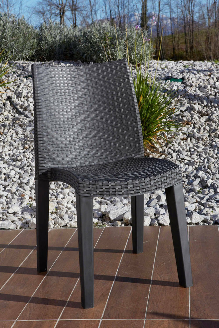 Sedia da esterno Ant, Seduta da giardino, Sedia per tavolo da pranzo, Poltrona outdoor effetto rattan, 100 % Made in Italy, Cm 48x55h86, Antracite
