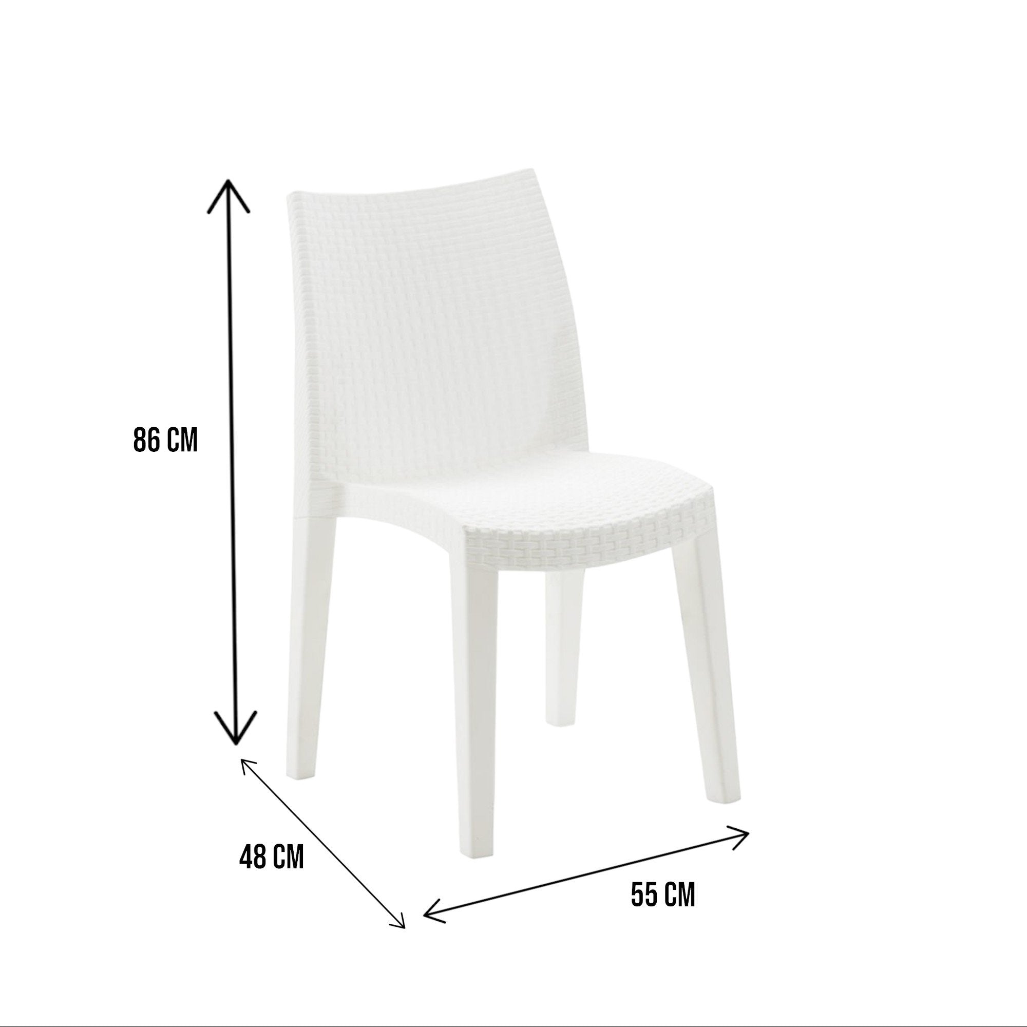 Sedia da esterno Ant, Seduta da giardino, Sedia per tavolo da pranzo, Poltrona outdoor effetto rattan, 100 % Made in Italy, Cm 48x55h86, Bianco
