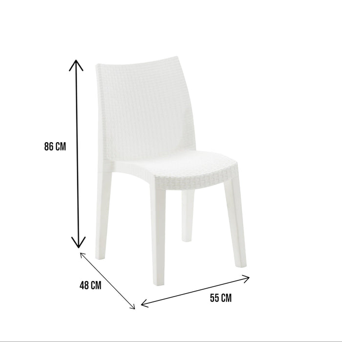 Sedia da esterno Ant, Seduta da giardino, Sedia per tavolo da pranzo, Poltrona outdoor effetto rattan, 100 % Made in Italy, Cm 48x55h86, Bianco