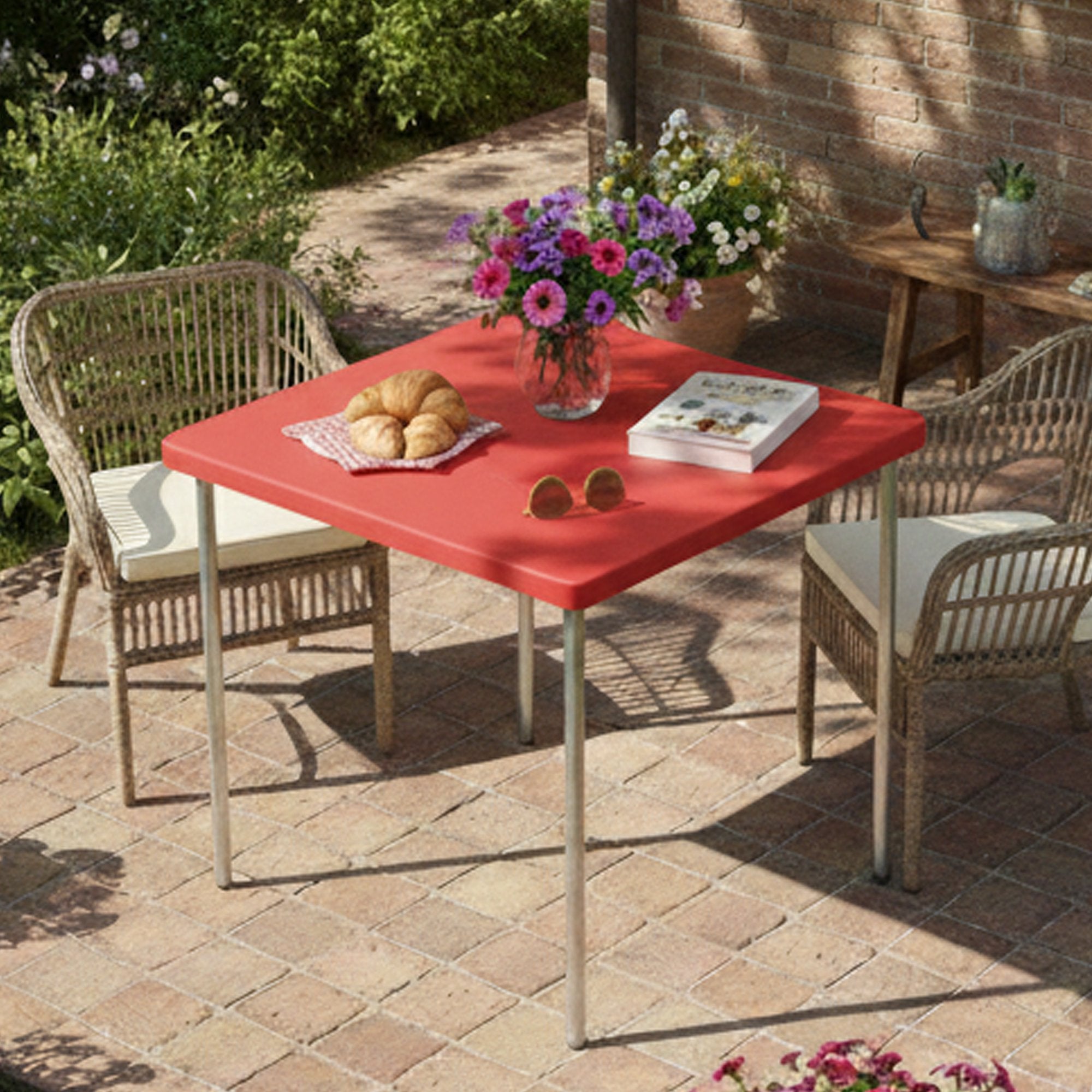 Brownstown, Tavolo da Esterno 4 Posti Made in Italy, 75x75x72h cm Rosso