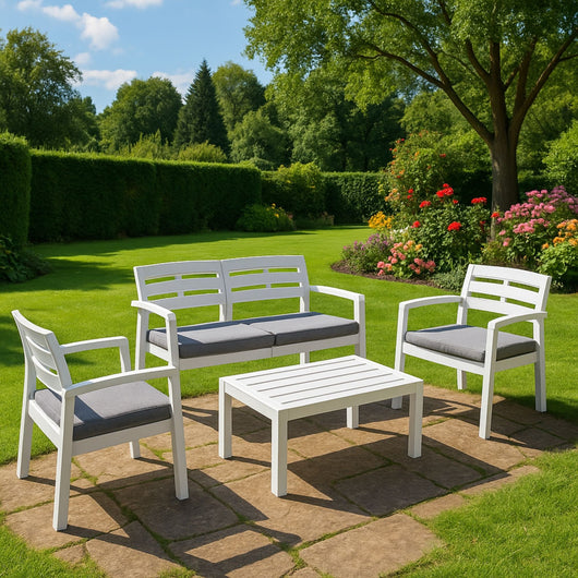 Salottino Outdoor Arti, set Salotto da Esterno 4 Posti Made in Italy, Bianco