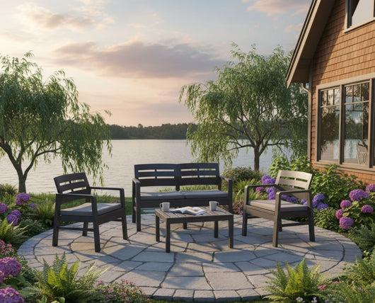 Salottino Outdoor Arti, set Salotto da Esterno 4 Posti Made in Italy, Nero Antracite