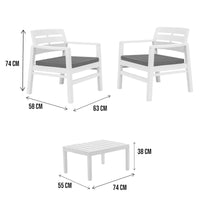 Set salotto da esterno Alfio, Set da giardino con due poltrone e un tavolino, Salottino indoor, 100% Made in Italy, Cm 73x65h75, Bianco