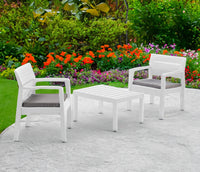 Set salotto da esterno Alfio, Set da giardino con due poltrone e un tavolino, Salottino indoor, 100% Made in Italy, Cm 73x65h75, Bianco
