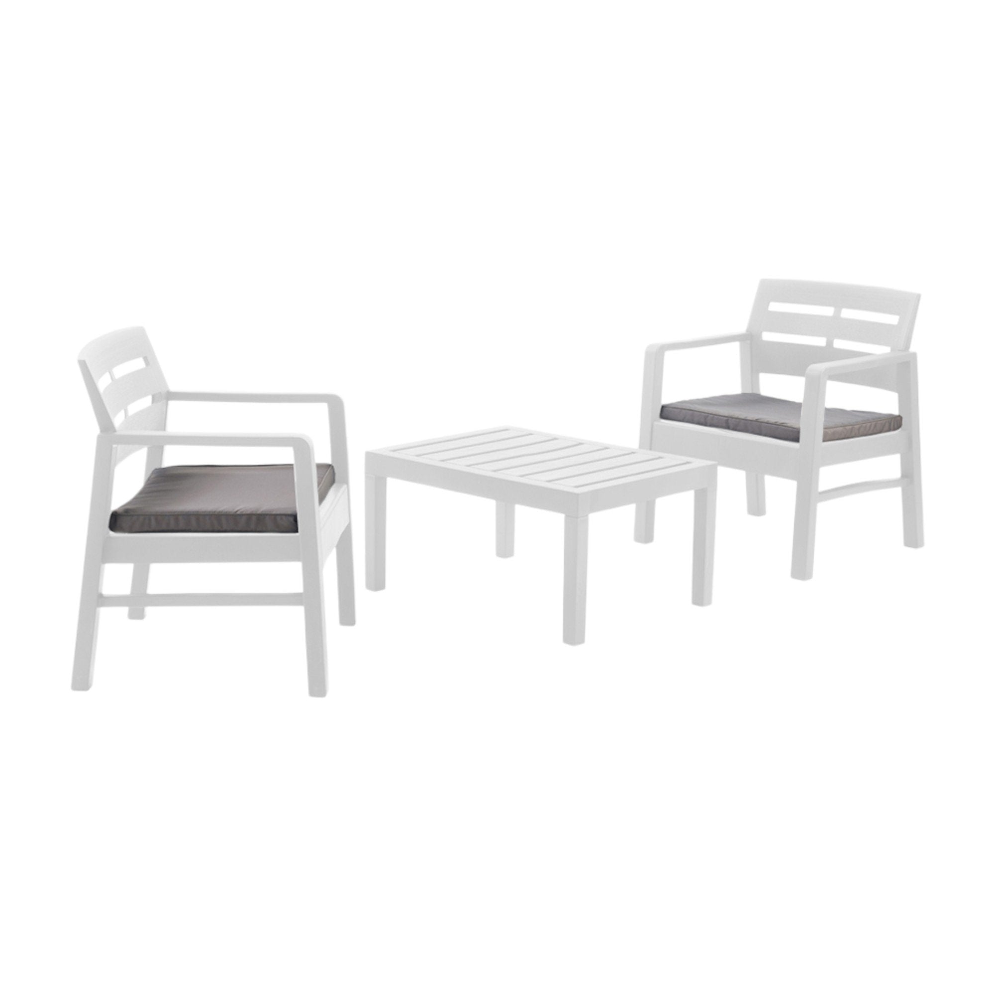 Set salotto da esterno Alfio, Set da giardino con due poltrone e un tavolino, Salottino indoor, 100% Made in Italy, Cm 73x65h75, Bianco