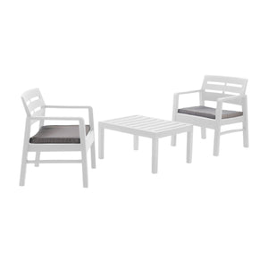 Set salotto da esterno Alfio, Set da giardino con due poltrone e un tavolino, Salottino indoor, 100% Made in Italy, Cm 73x65h75, Bianco