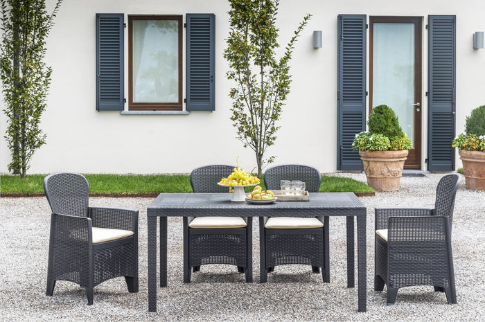 Sedia da esterno Amilton, Seduta da giardino, Poltrona outdoor effetto rattan, 100 % Made in Italy, Cm 60x58h89, Antracite