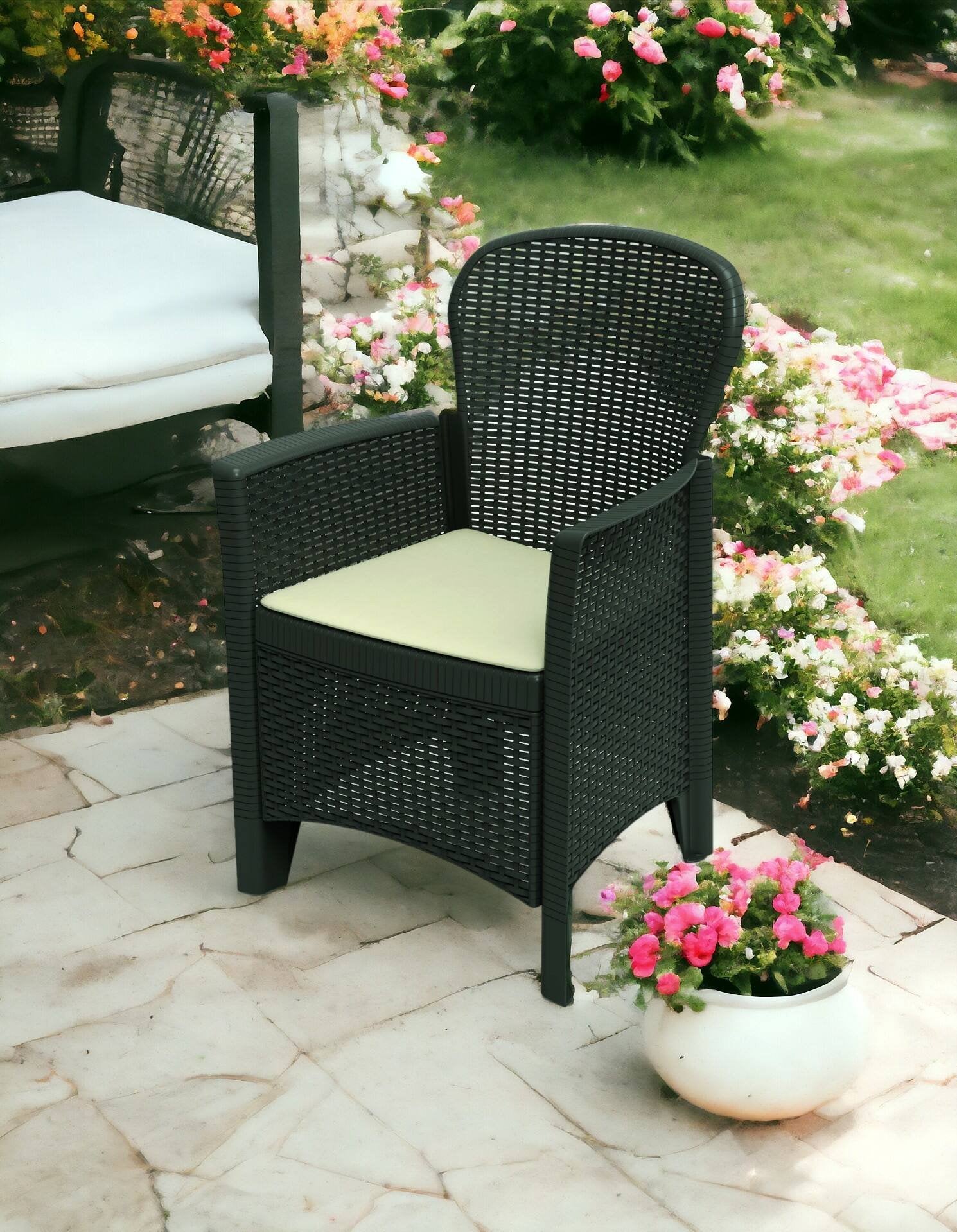 Sedia da esterno Amilton, Seduta da giardino, Poltrona outdoor effetto rattan, 100 % Made in Italy, Cm 60x58h89, Antracite