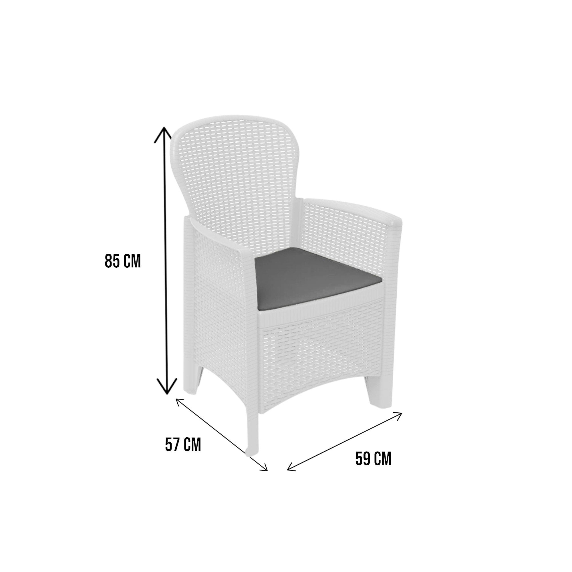 Sedia da esterno Amilton, Seduta da giardino, Poltrona outdoor effetto rattan, 100 % Made in Italy, Cm 60x58h89, Bianco