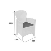 Sedia da esterno Amilton, Seduta da giardino, Poltrona outdoor effetto rattan, 100 % Made in Italy, Cm 60x58h89, Bianco