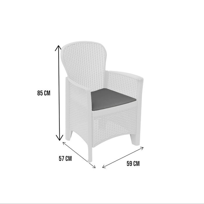 Sedia da esterno Amilton, Seduta da giardino, Poltrona outdoor effetto rattan, 100 % Made in Italy, Cm 60x58h89, Bianco