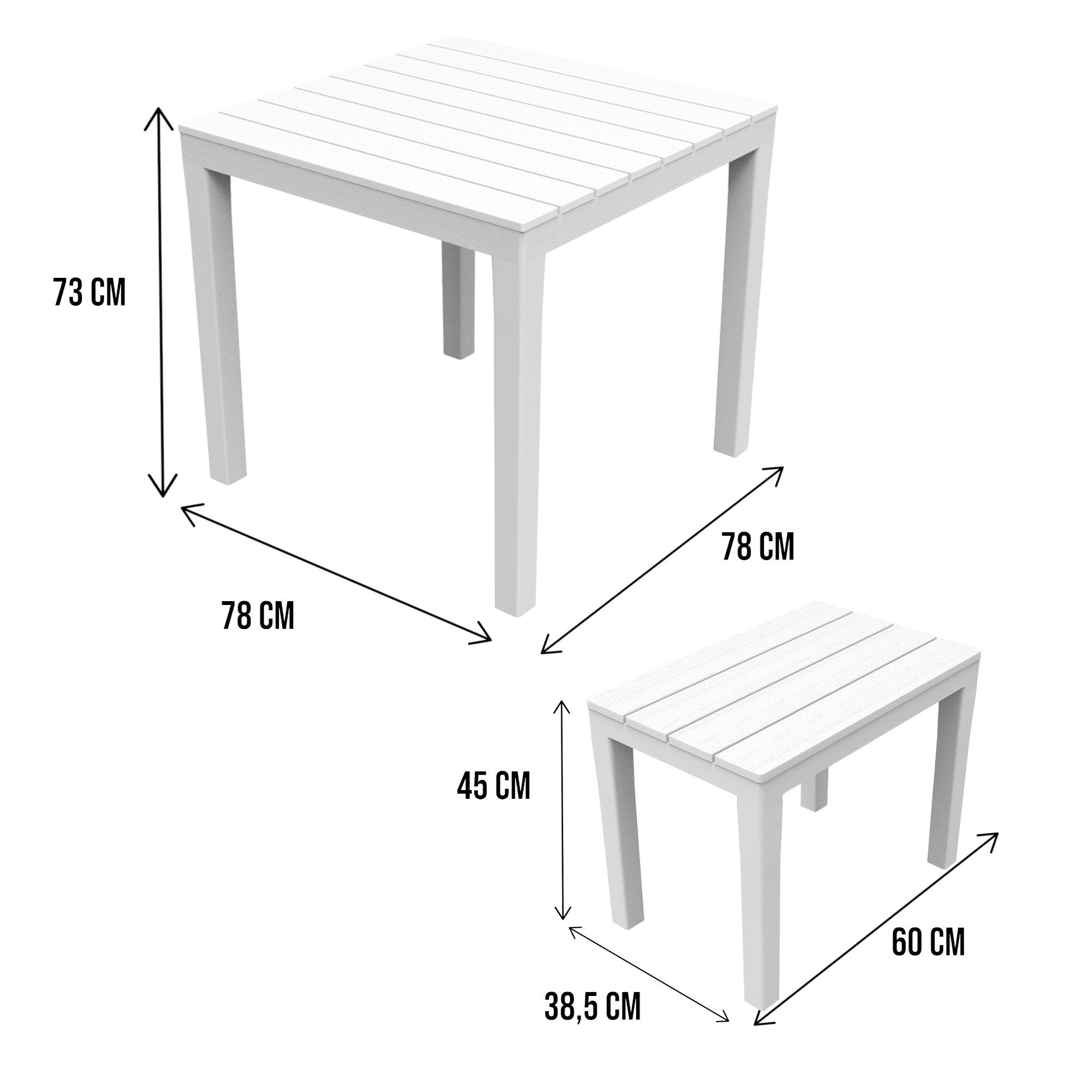 Set salotto da esterno Alambico, Set composto da 1 tavolo quadrato 2 panche, Set da Pik Nik, 100% Made in Italy, Bianco