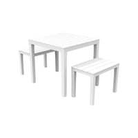Set salotto da esterno Alambico, Set composto da 1 tavolo quadrato 2 panche, Set da Pik Nik, 100% Made in Italy, Bianco