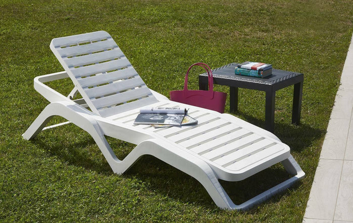 Lettino prendisole Anis, Sdraio da giardino regolabile, Lettino da esterno, 100 % Made in Italy, Cm 192x72h100, Bianco