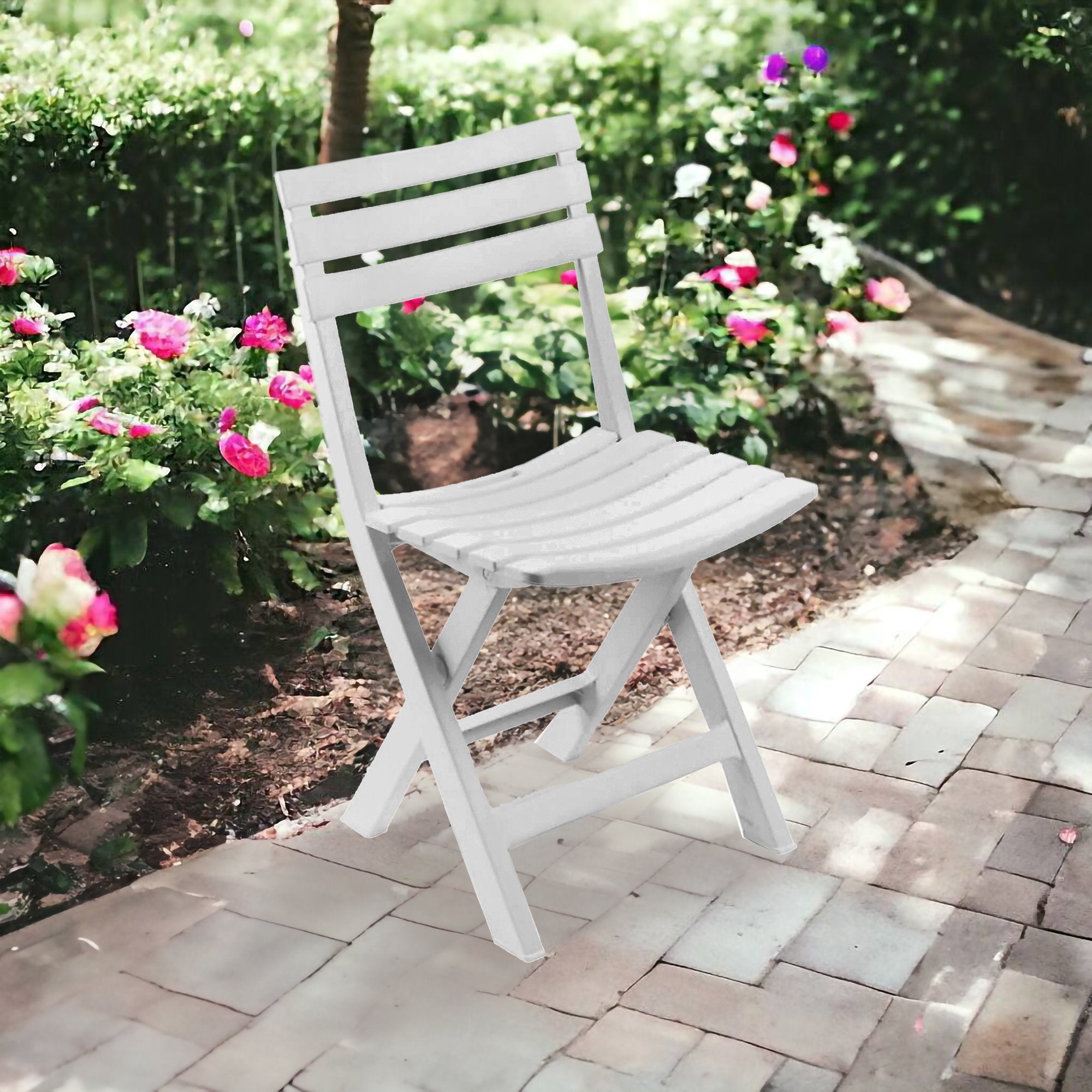 Sedia da esterno Arizona, Seduta da giardino pieghevole, Sedia per tavolo da pranzo, Poltrona outdoor, 100 % Made in Italy, Cm 44x41h78, Bianco