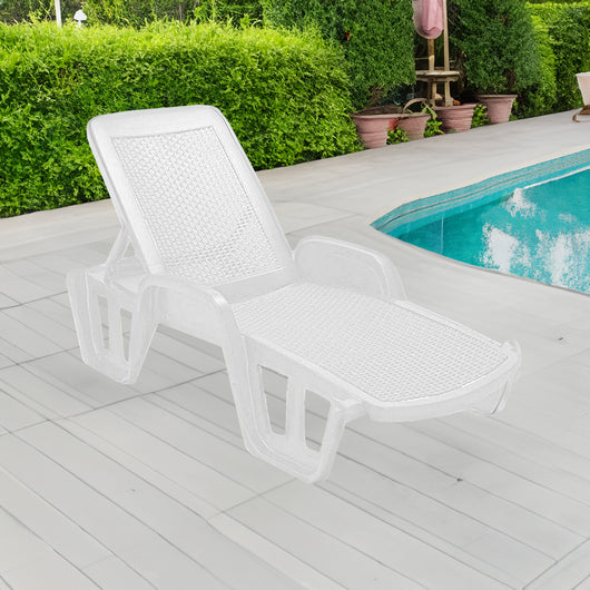Lettino prendisole Alagaesia, Sdraio da giardino regolabile con braccioli, Lettino da esterno, 100 % Made in Italy, Cm 192x71h100, Bianco