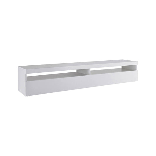 Mobile da soggiorno Porta Akon, Made in Italy, Credenza per Akon a 1 anta a ribalta e ripiani, cm 200x45h36, Bianco lucido