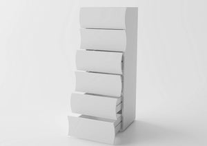 Cassettiera a 6 Asch, Made in Italy, Design moderno, Settimanale per camera da letto, cm 50x40h122, colore Bianco lucido