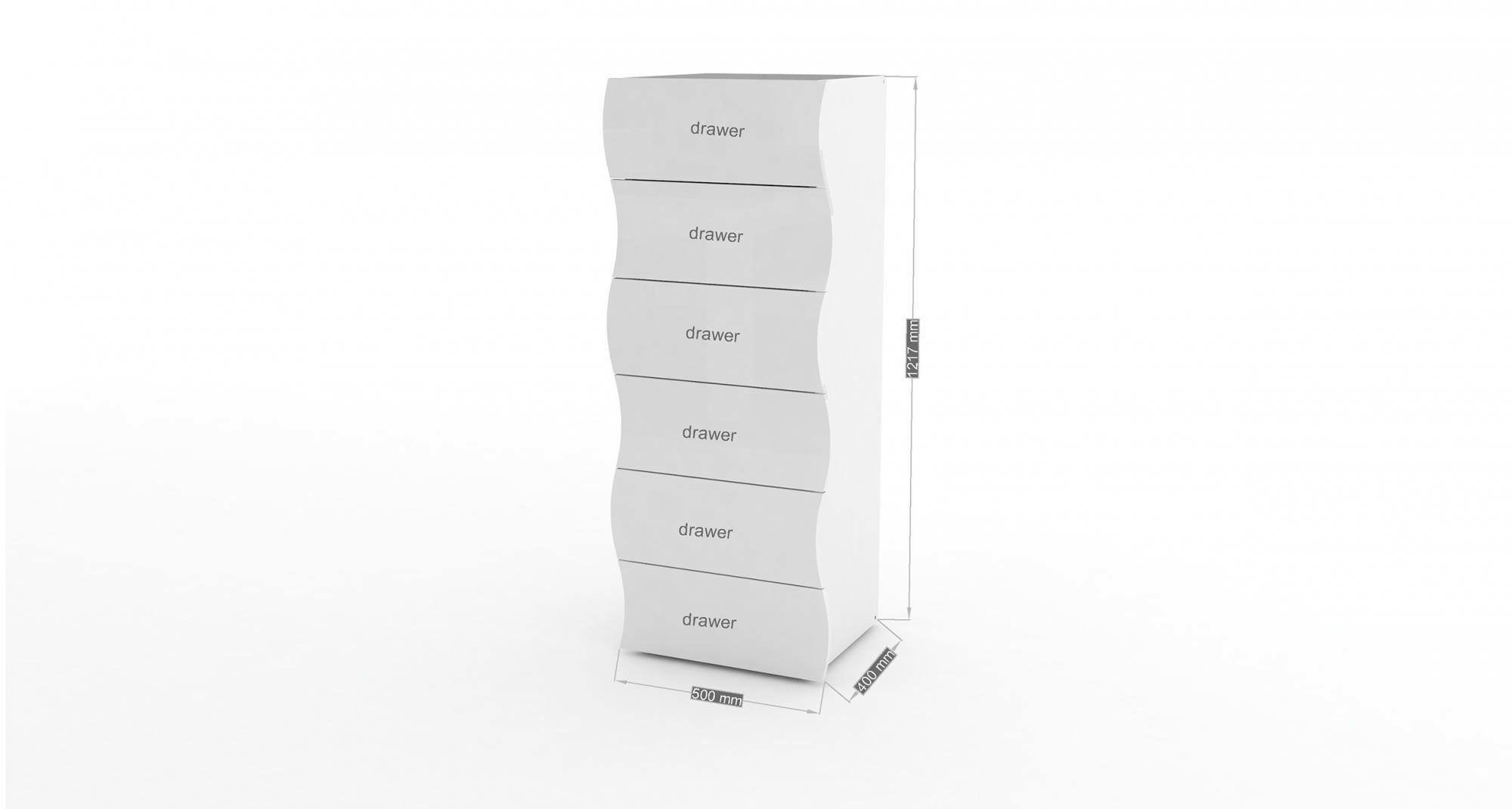 Cassettiera a 6 Asch, Made in Italy, Design moderno, Settimanale per camera da letto, cm 50x40h122, colore Bianco lucido