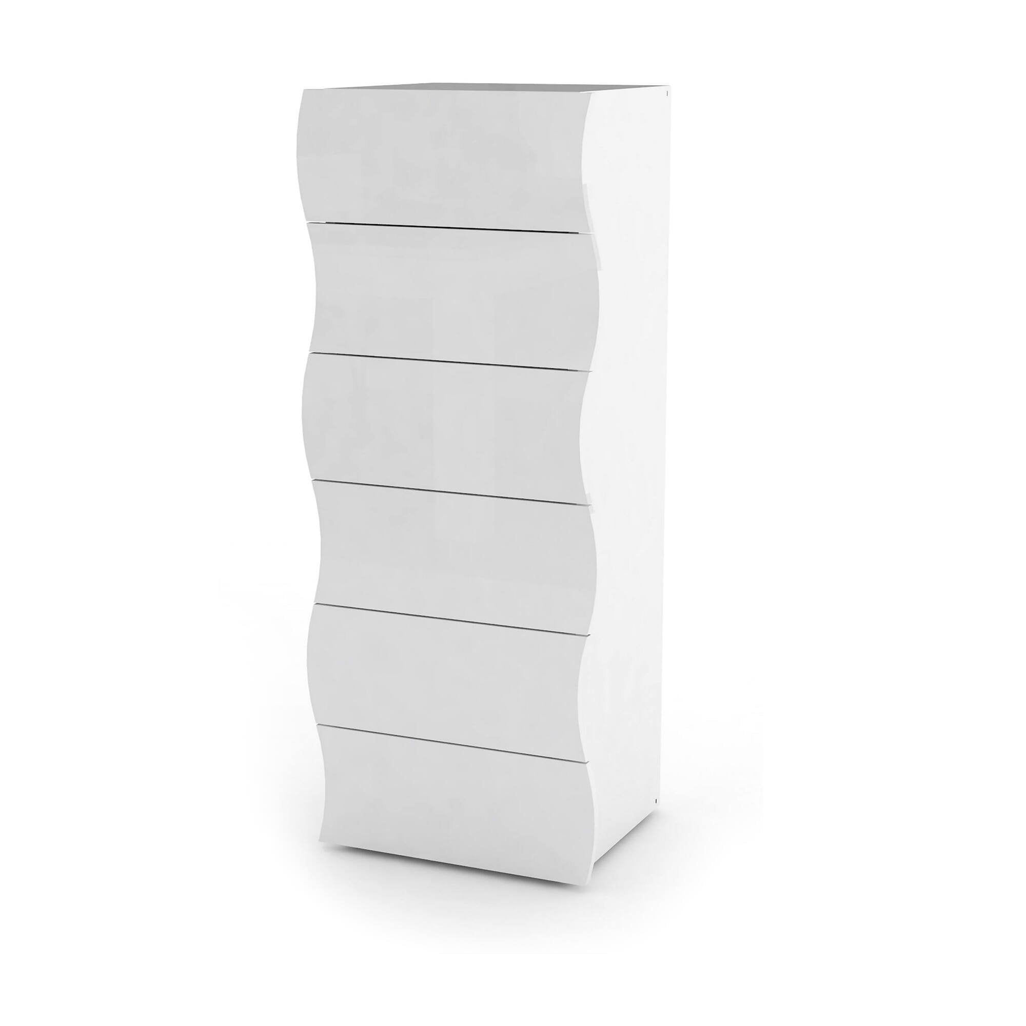 Cassettiera a 6 Asch, Made in Italy, Design moderno, Settimanale per camera da letto, cm 50x40h122, colore Bianco lucido