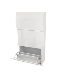 Scarpiera Borea, Made in Italy, Mobile Portascarpe da ingresso, a 3 ante a ribalta, cm 71x27h122, Bianco lucido