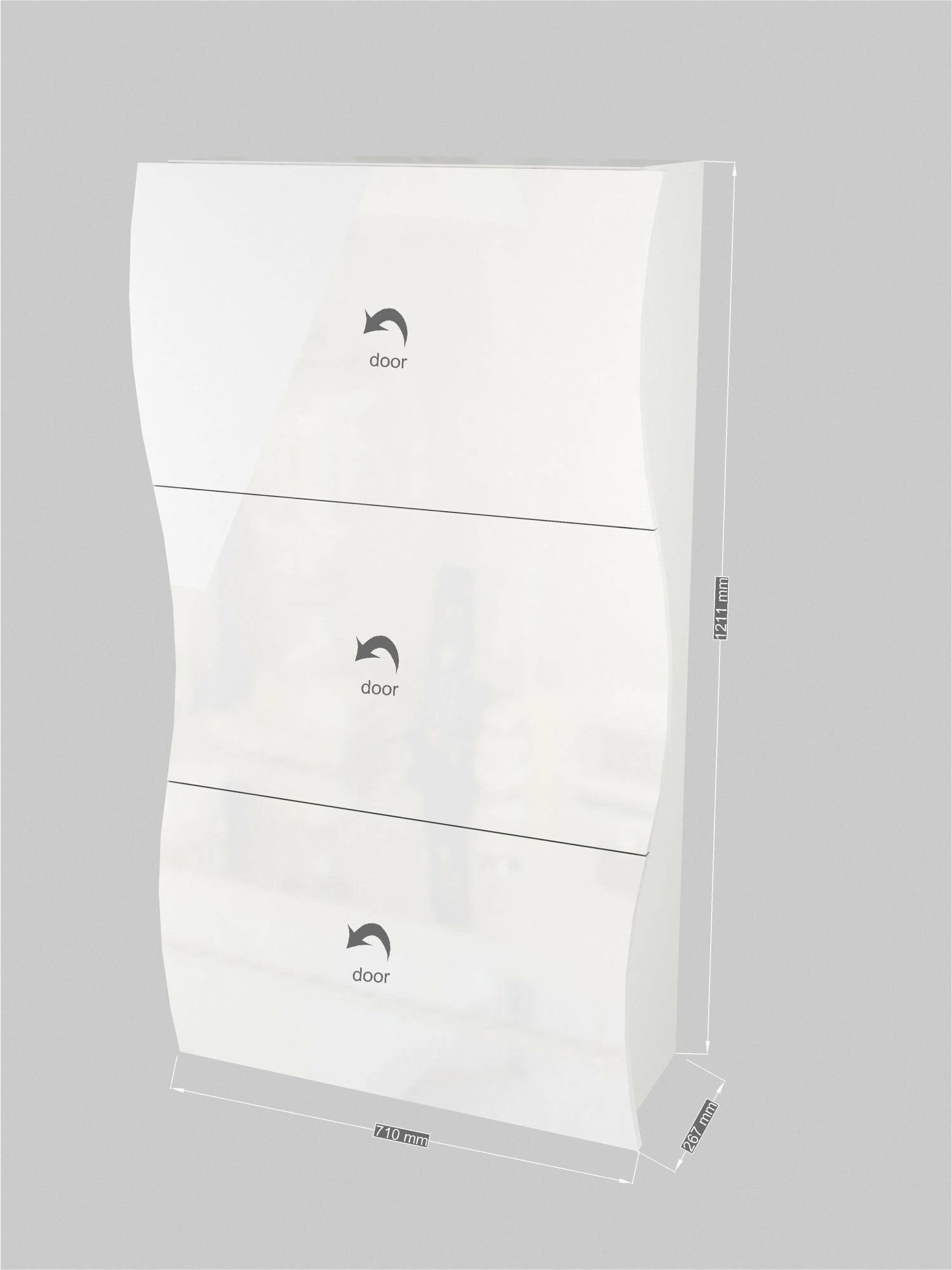 Scarpiera Borea, Made in Italy, Mobile Portascarpe da ingresso, a 3 ante a ribalta, cm 71x27h122, Bianco lucido