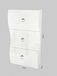 Scarpiera Borea, Made in Italy, Mobile Portascarpe da ingresso, a 3 ante a ribalta, cm 71x27h122, Bianco lucido