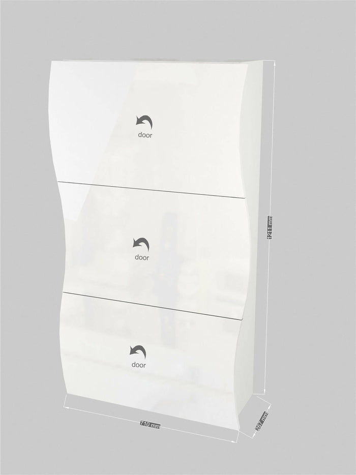Scarpiera Borea, Made in Italy, Mobile Portascarpe da ingresso, a 3 ante a ribalta, cm 71x27h122, Bianco lucido