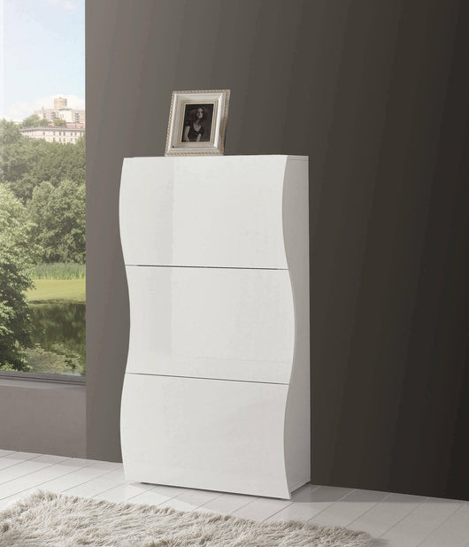 Scarpiera Borea, Made in Italy, Mobile Portascarpe da ingresso, a 3 ante a ribalta, cm 71x27h122, Bianco lucido