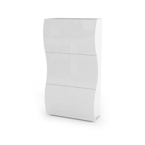 Scarpiera Borea, Made in Italy, Mobile Portascarpe da ingresso, a 3 ante a ribalta, cm 71x27h122, Bianco lucido