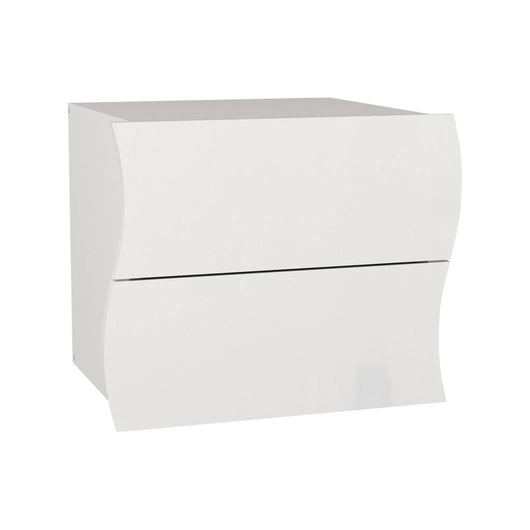 Comodino ondulato moderno a 2 Thanatos, Made in Italy, Tavolino da notte, Mobiletto per camera da letto, cm 50x40h41, colore Bianco lucido