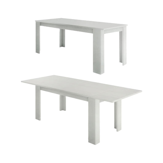 Tavolo per sala da pranzo Agenore, Made in Italy, Tavolo moderno con allunghe, Consolle allungabile, cm 160/210x90h75, Bianco lucido Larice