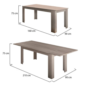 Tavolo per sala da pranzo Agenore, Made in Italy, Tavolo moderno con allunghe, Consolle allungabile, cm 160/210x90h75, Olmo perla