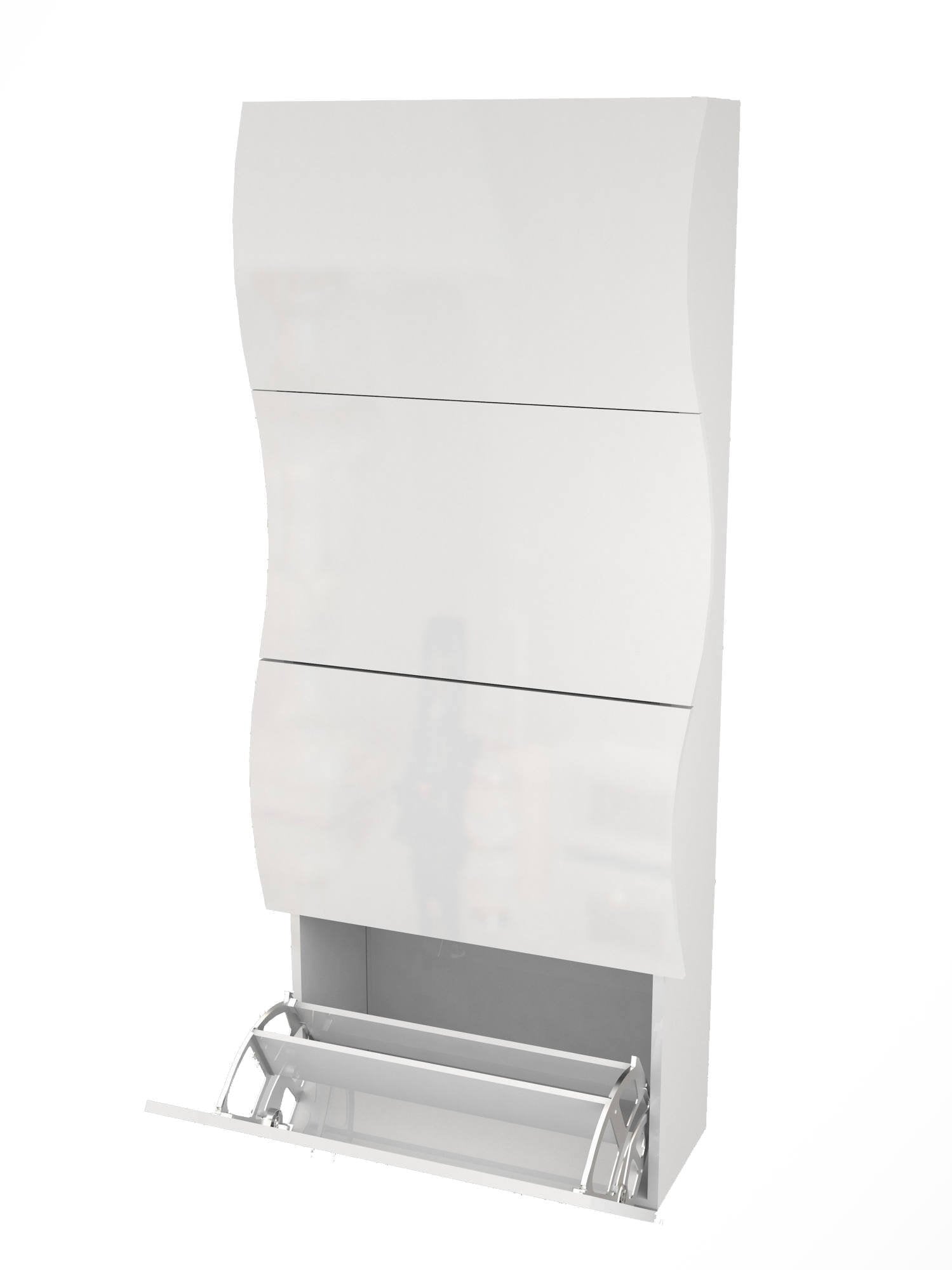 Scarpiera Adaz, Made in Italy, Mobile Portascarpe da ingresso, a 4 ante a ribalta, cm 71x27h162, Bianco lucido