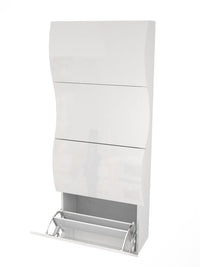 Scarpiera Adaz, Made in Italy, Mobile Portascarpe da ingresso, a 4 ante a ribalta, cm 71x27h162, Bianco lucido