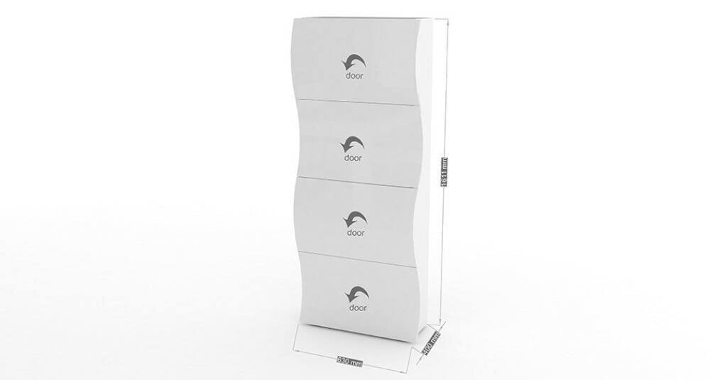 Scarpiera Adaz, Made in Italy, Mobile Portascarpe da ingresso, a 4 ante a ribalta, cm 71x27h162, Bianco lucido