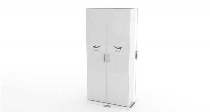 Scarpiera Actra, Made in Italy, a 2 ante e scaffali interni, Portascarpe da ingresso, Mobile multiuso, cm 91x33h190, colore Bianco lucido