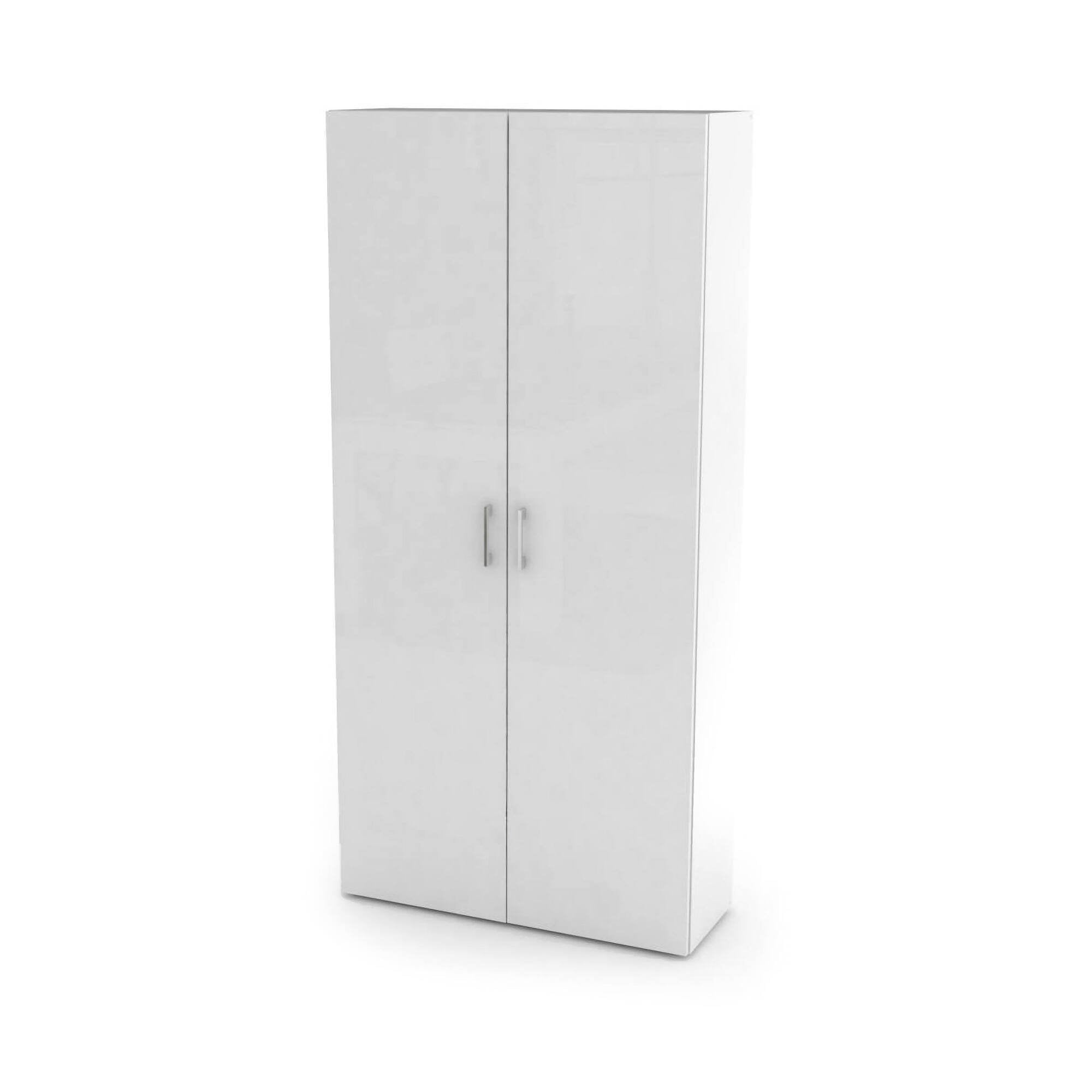 Scarpiera Actra, Made in Italy, a 2 ante e scaffali interni, Portascarpe da ingresso, Mobile multiuso, cm 91x33h190, colore Bianco lucido