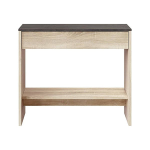 Mobile da ingresso Alwin, Entratina con specchio, Mobile con cassetto e ripiano per entrata, Armadio moderno per atrio, cm 92x33h149, Rovere e Noce